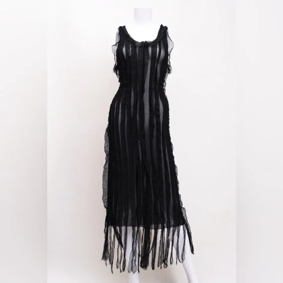 Jean Paul Gaultier Semi Sheer Fringe Black Mesh Dress